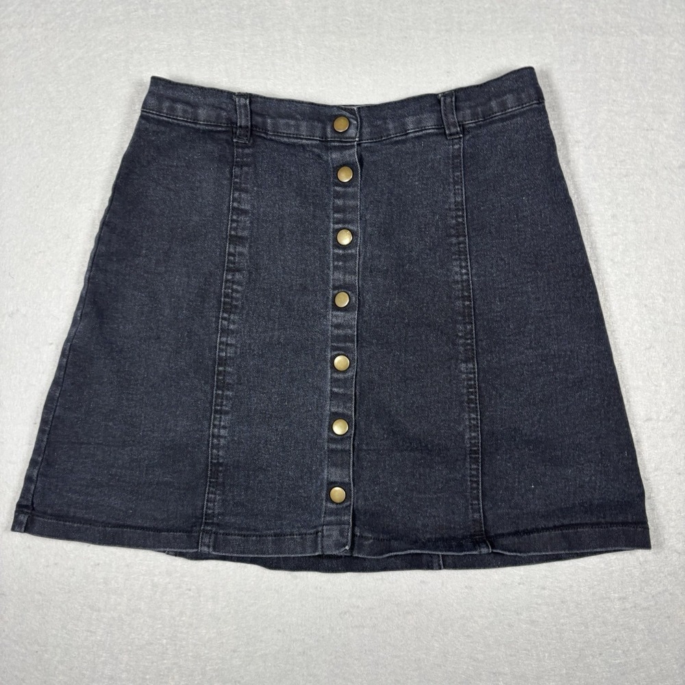 Black Denim Mini Skirt Forever 21 Size Small‎ Snap Buttons Y2K Teen